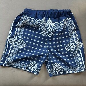 Bali Blue and White Swim Trunks with Intricate Patterns